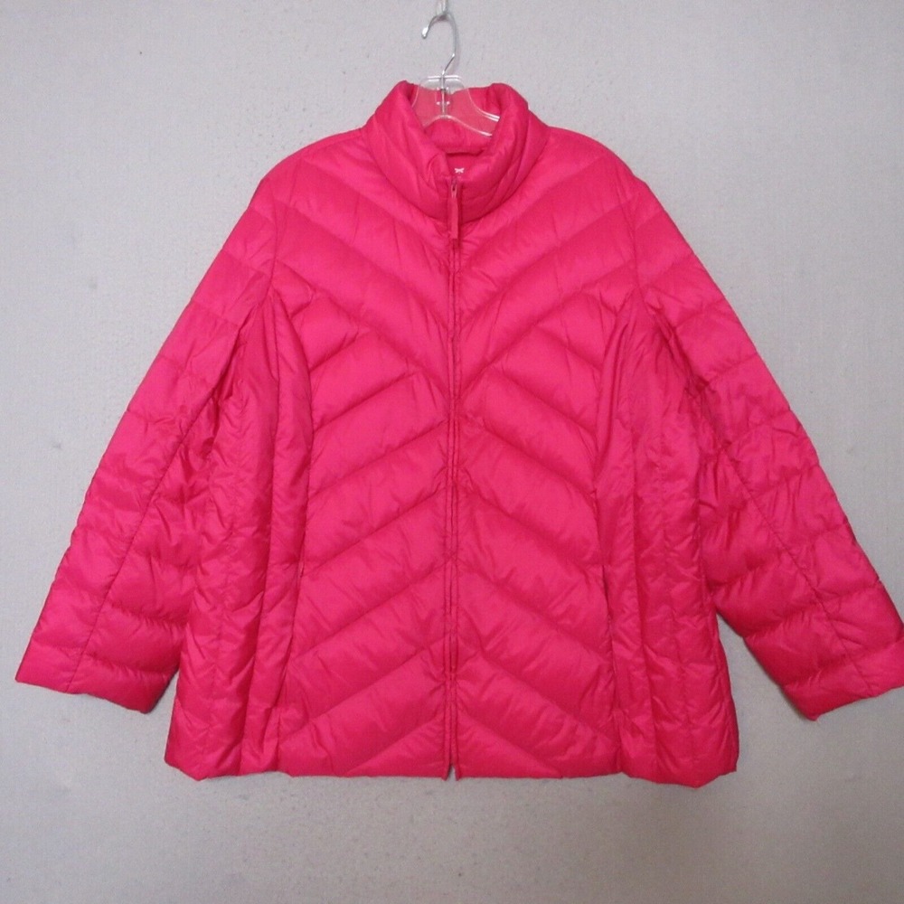 Talbots Jacket Plus‎ 2X Pink Full Zip Down Fill Pockets Puffer Lightweight